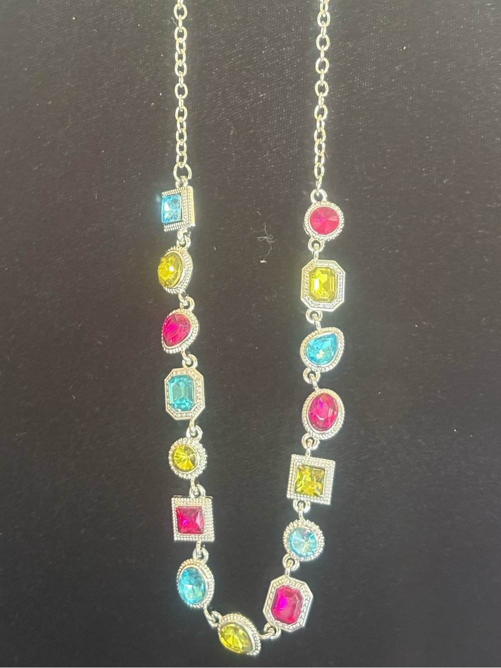Colorful Multi-Gem Silver Necklace - Pink, Blue & Yellow